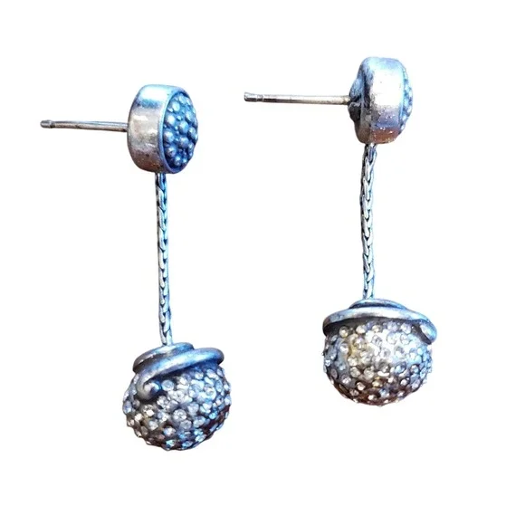 Brighton Rhinestone Orb Dangle Earrings Silver Tone Drop Statement Jewelry - Picture 3 of 3